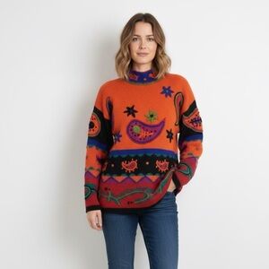 Retro 90’s Multicolor Paisley Crewneck Sweater, The Limited, Women’s M/L
